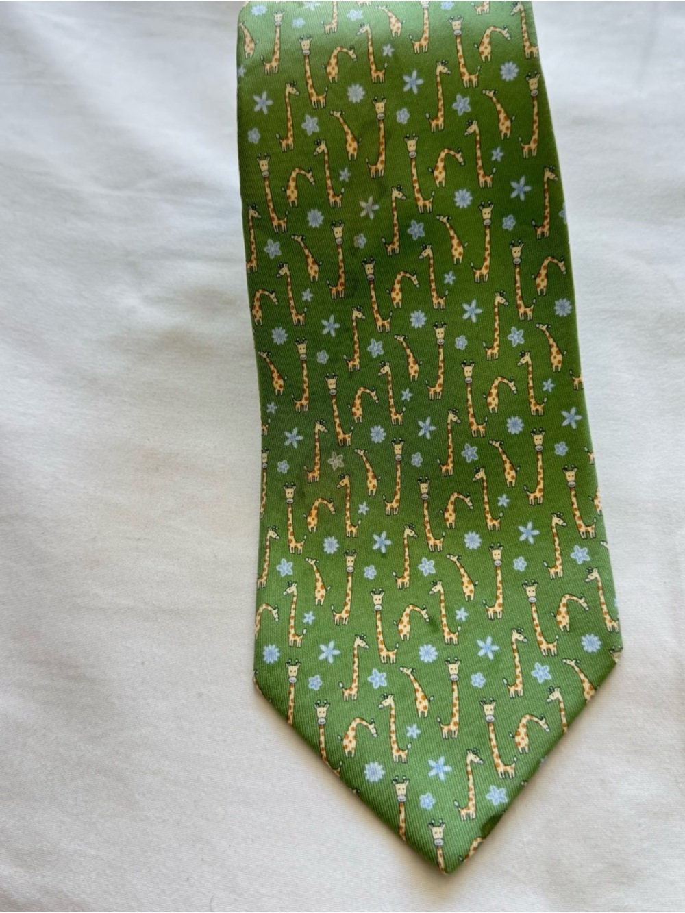 Salvador Ferragamo Green Giraffe Print Silk Tie